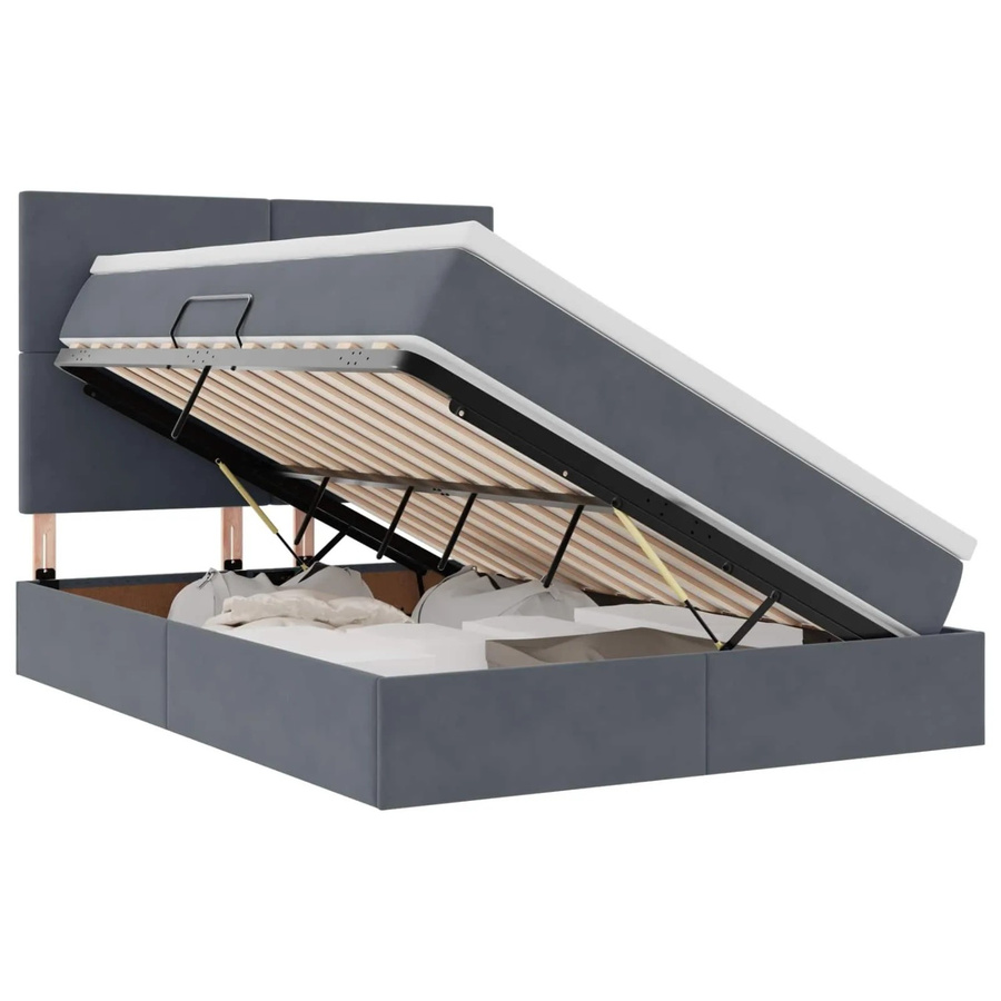 vidaXL Bett mit Stauraum und LED in Dunkelgrau aus Samt mit USB-Ladeport, B/T/H: 140 x 190 x 144 cm - Bild 2