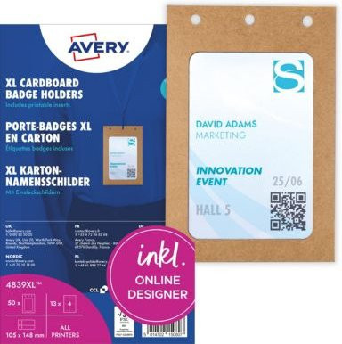 Avery Zweckform 4839XL Namensschilder-Taschen XL A6, transparent, 50 Taschen mit 52 Einsteckschildern - Bild 1