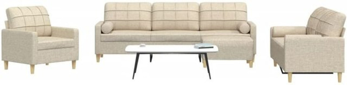 Vidaxl 4-tlg. Sofagarnitur mit Fußhocker und Dekokissen in Beige aus Stoff und Metall im modernen Design - Bild 1