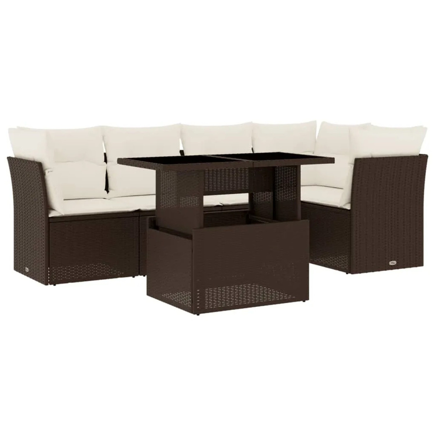 vidaXL 6-tlg Garten-Sofagarnitur aus Polyrattan in Braun mit Tisch und Kissen - Bild 2