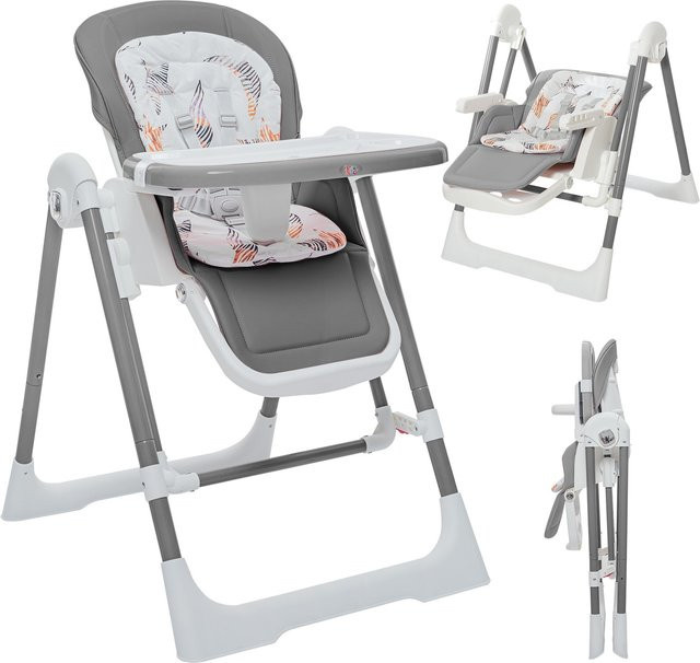 Baby Vivo 3in1 Kinderhochstuhl und Babywippe Lulu höhenverstellbar in Grau mit Kissen und 5-Punkt-Gurt - Bild 1