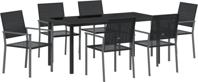 vidaXL Garten Essgruppe 7-teilig aus Polyrattan und Glas in Schwarz - Bild 1