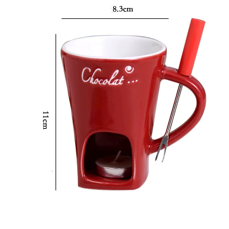 JUSTINLAU Mini-Keramiktasse Fondue-Set in Braun mit Gabel, 130 ml Fonduetopf für Schokolade, Käse oder Eis - Bild 5