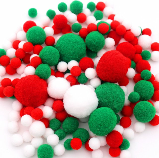 Bunte Pompom Kugeln für Weihnachten und DIY-Bastelarbeiten, 20g, Durchmesser: 10 mm bis 30 mm - Bild 1
