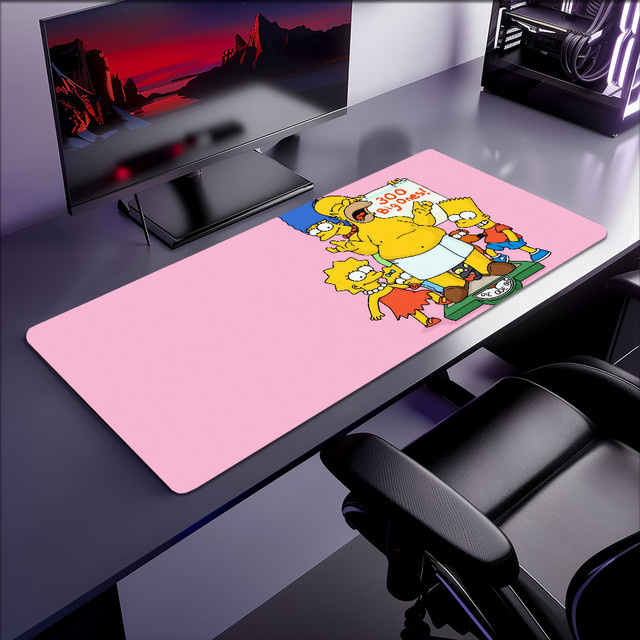 Großes Gaming-Mauspad im Simpsons-Cartoon-Design, rutschfeste XXL-Schreibtischmatte in Pink - Bild 1