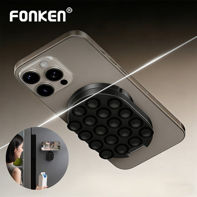 FONKEN 3-in-1 Saugnapf-Handyhalterung mit Magnet und Zugring in Schwarz für iPhone, Samsung und Android, Modell JR-ZS418 - Bild 1