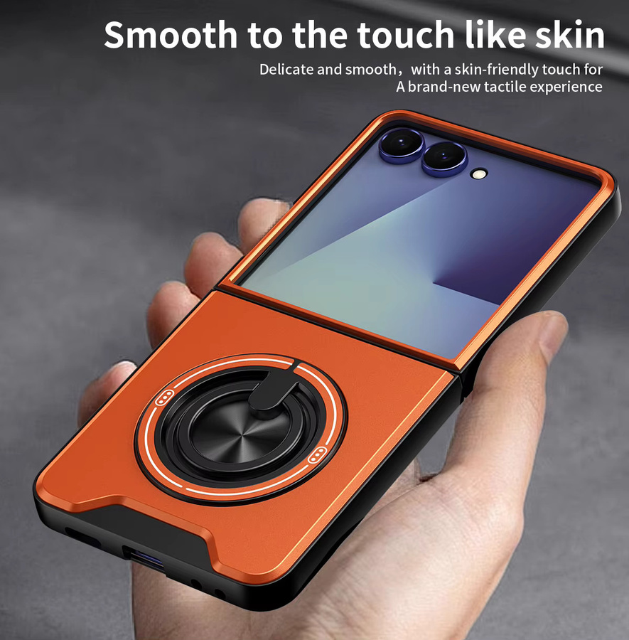 Stoßfeste Panzer-Handyhülle für Samsung Galaxy Z Flip mit Kameraschutz, Ständer und Magnetverschluss in Blau oder Orange - Bild 5