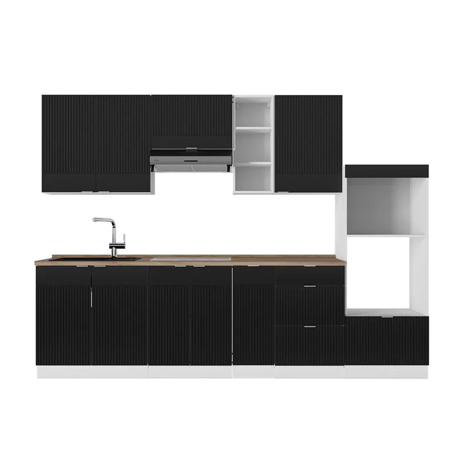Vicco Fame-Line Küchenzeile in Schwarz Matt und Weiß mit Eiche-Optik, B/T/H: 280 x 60 x 82 cm - Bild 2