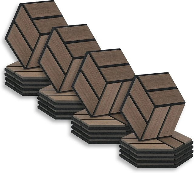 Homestyle4u Akustikpaneele Hexagon Wandpaneele aus Holz in Braun, 20 Stück, B: 30 cm, H: 26 cm - Bild 1