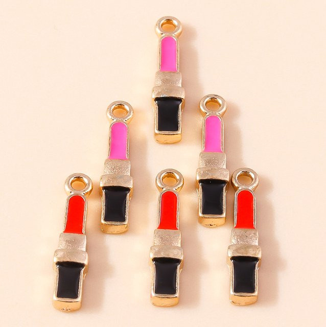 Ltumbe Charms, Lippenstift, Emaille, Messing, Gold, Mädchen - Bild 1