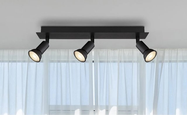 Globo Spotbalken 3-flammig Schwarz Matt Metall B/H/L: 40 x 6 x 9 cm - Bild 1