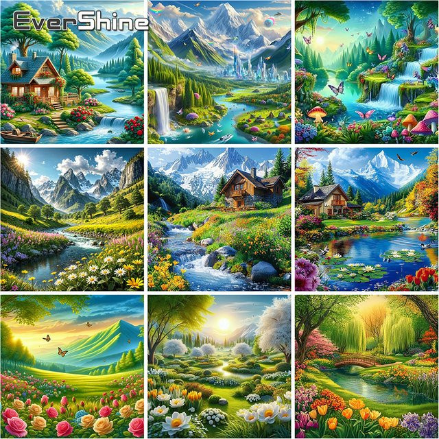 EverShine Diamantmalerei Berglandschaft als Rundes Mosaik Set in Multicolour mit Acryl-Elementen, Durchmesser: 20 cm - Bild 1