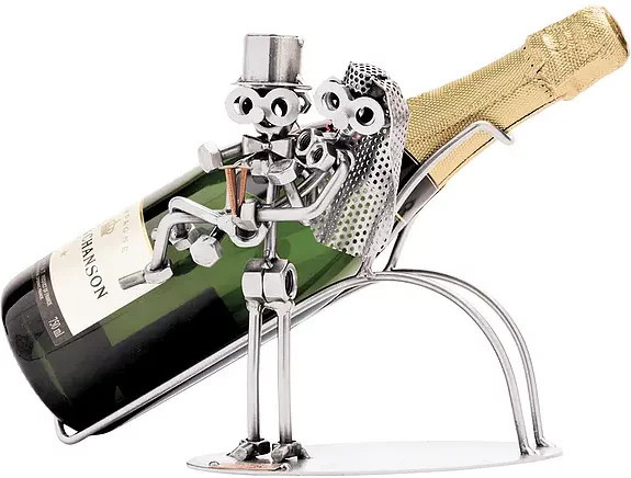 Hinz und Kunst Flaschenhalter Brautpaar aus Metall in Silber als Hochzeitsgeschenk - Bild 1