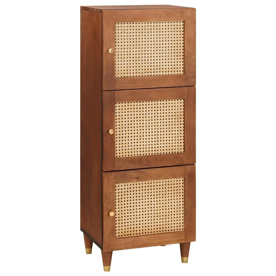vidaXL Hoher Schrank aus massivem Mango-Holz mit Rattan in Braun, B/T/H: 40 x 33,5 x 110 cm - Bild 2
