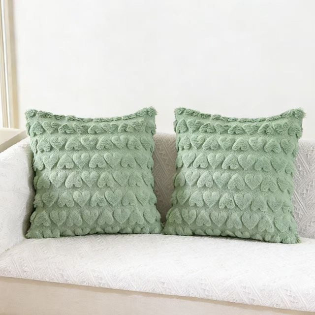 2-teiliges Set JMG Clothing Plüsch-Kissenbezüge mit Herz-Muster in Grün, B/T: 45 x 45 cm - Bild 1