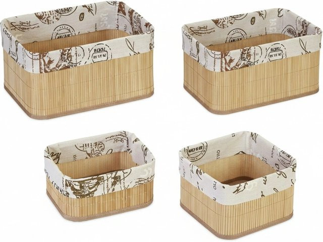 Relaxdays Aufbewahrungskorb 4er Set aus Bambus mit Stoffeinsatz in Beige, B/T/H: 33 x 17 x 23 cm - Bild 1