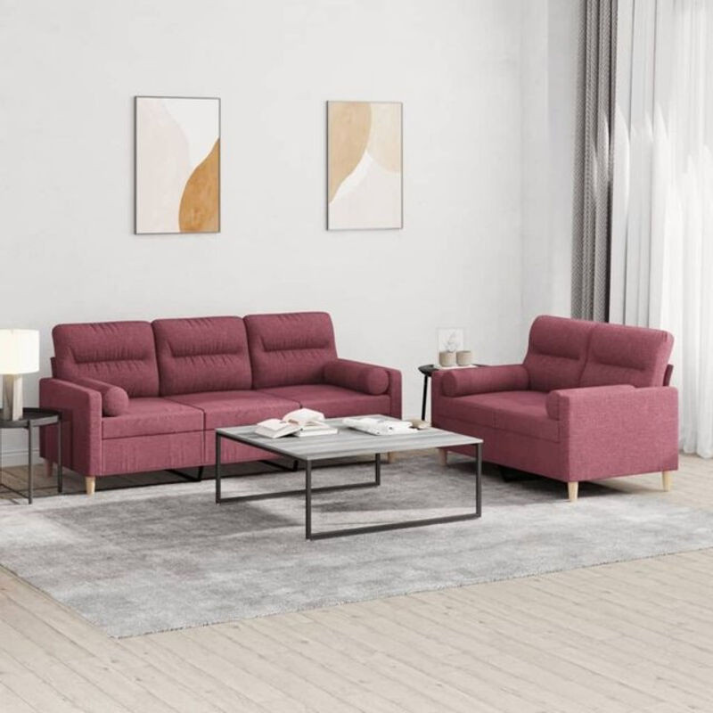 2-tlg. Schlafsofa-Garnitur vidaxl in Rot aus Stoff und Metall mit Kissen im modernen Design - Bild 1