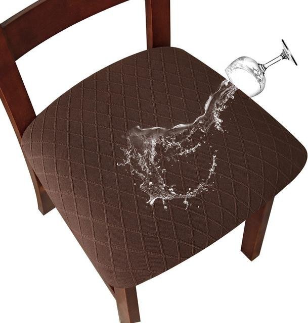 Wasserabweisender Jacquard-Stuhlbezug von Yiran Furniture aus elastischem Spandex in Braun für Esszimmer und Hotels - Bild 1
