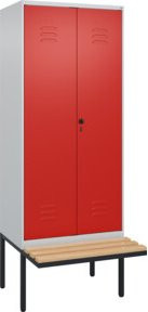 C+P Möbelsysteme Spind Classic PLUS Schwarz-Weiß-Spind mit Bank, 2 Abteile, Sicherheits-Drehriegel, Sitzfläche aus Buche-Hartholz, B/T/H: 212,0 x 80,0 x 81,5 cm - Bild 1