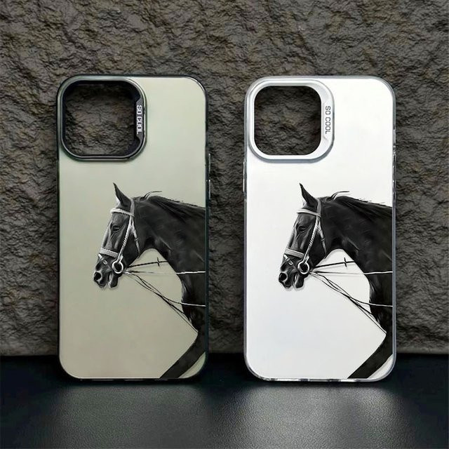 Galvanisierte TPU-Handyhülle mit Kriegspferd-Muster für Apple iPhone (Modelle: 17 Pro Max, 16, 15, 14, 13, 12, 11, Xs, Xr, X, 7, 8, Mini, Plus, Pro Max, SE) in Schwarz - Bild 1