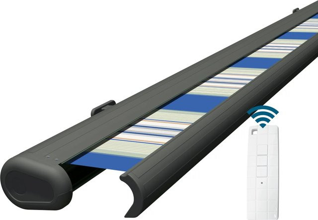 Eclipse Elektrische Kassettenmarkise mit Gelenkarm und Vollkassette, Farbe: Basaltgraue Kassette und Meeresfarbe Tuch, B/H: 400 x 300 cm - Bild 1