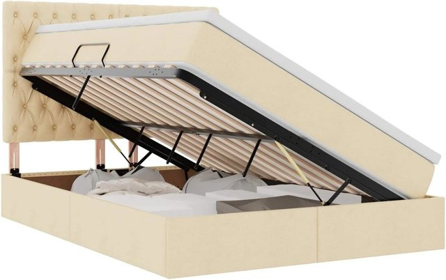 vidaXL Aufbewahrungsbett mit Matratze in Beige, B/T/H: 140 x 190 x 28 cm - Bild 1