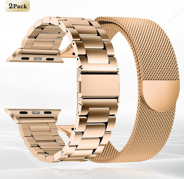 JBAILI Uhrenarmband Edelstahl, dreireihig, magnetisch, Roségold, Unisex - Bild 1