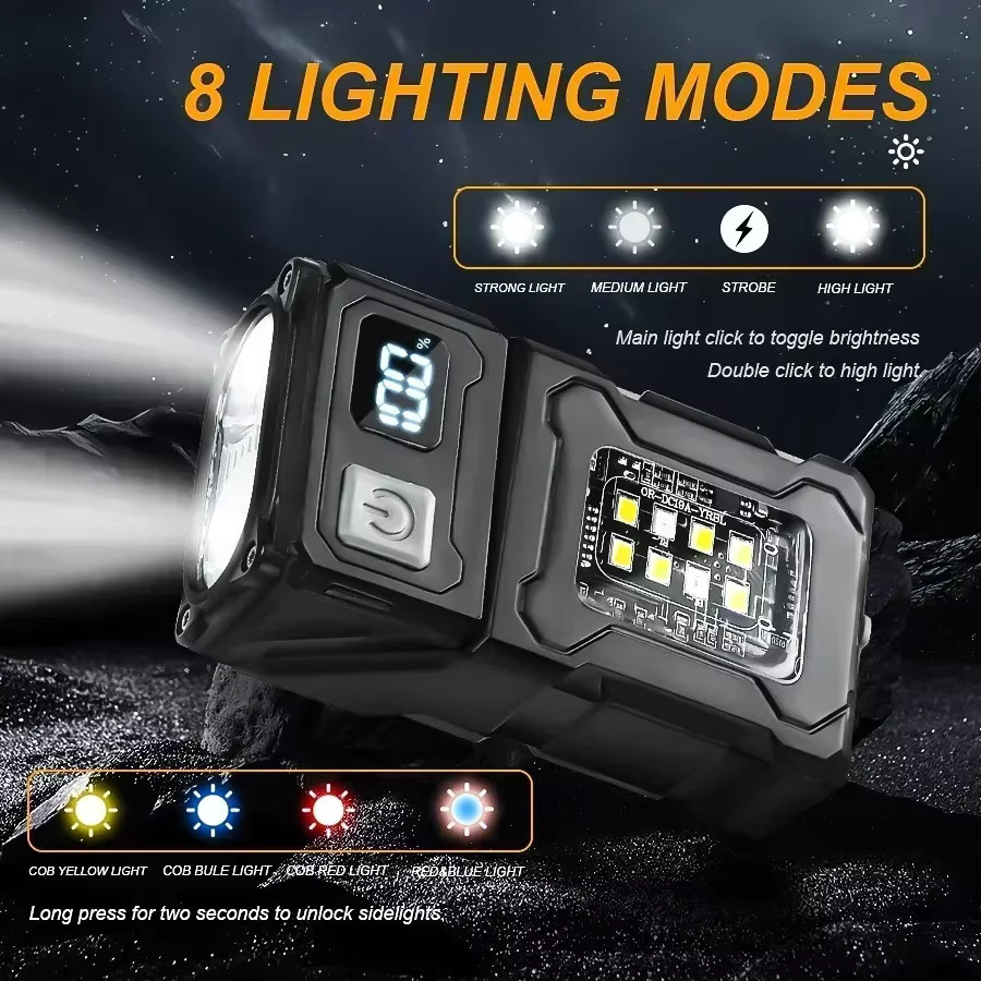 KDULIT Mini LED Taschenlampe mit USB-Aufladung, Magnet und COB Notlicht in Schwarz - Bild 3