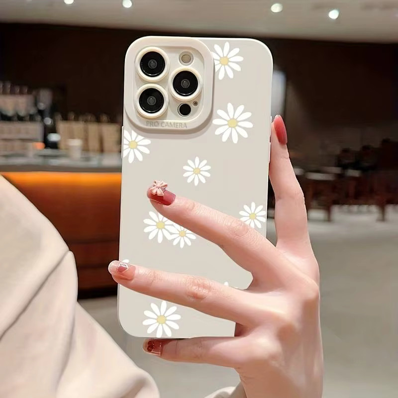 Handyhülle mit Gänseblümchen-Grafik für Apple iPhone Modelle in Weiß, Soft Matte Cover - Bild 4