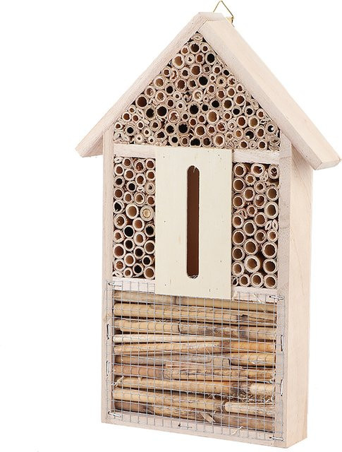 TOPINCN Insektenhaus aus Holz in Braun mit röhrenförmigen Kanälen als Nistkasten für den Garten - Bild 1