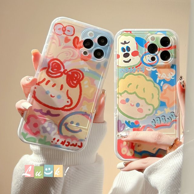 MUQGEW Handyhülle mit Cartoon-Graffiti-Design und unsichtbarem Klappständer für iPhone, transparent/multicolour - Bild 1