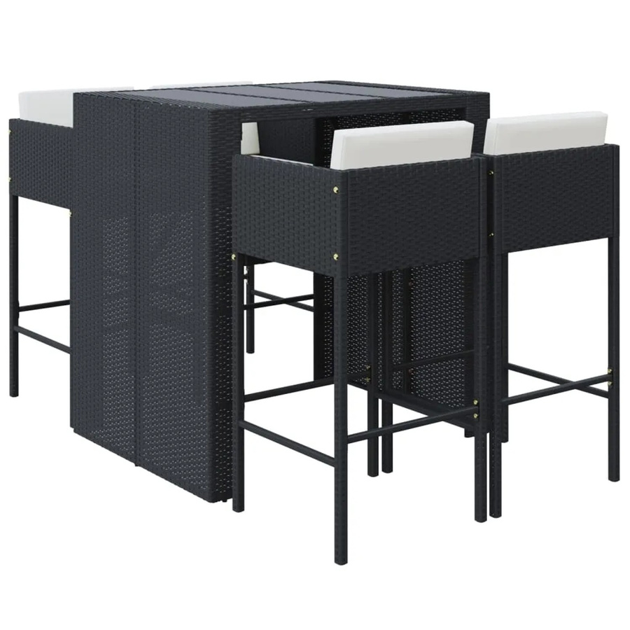 vidaXL 5-tlg Gartenbar-Set aus Poly Rattan in Schwarz mit Kissen und Hartglas-Tischplatte - Bild 2