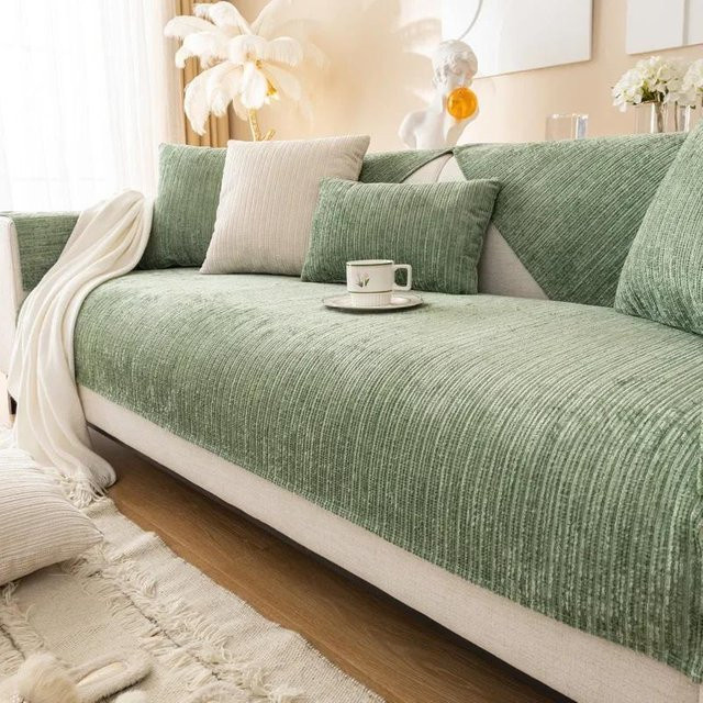 Super Six Chenille Sofakissen Bezug in Grün, B/B: 70 x 70 cm - Bild 1