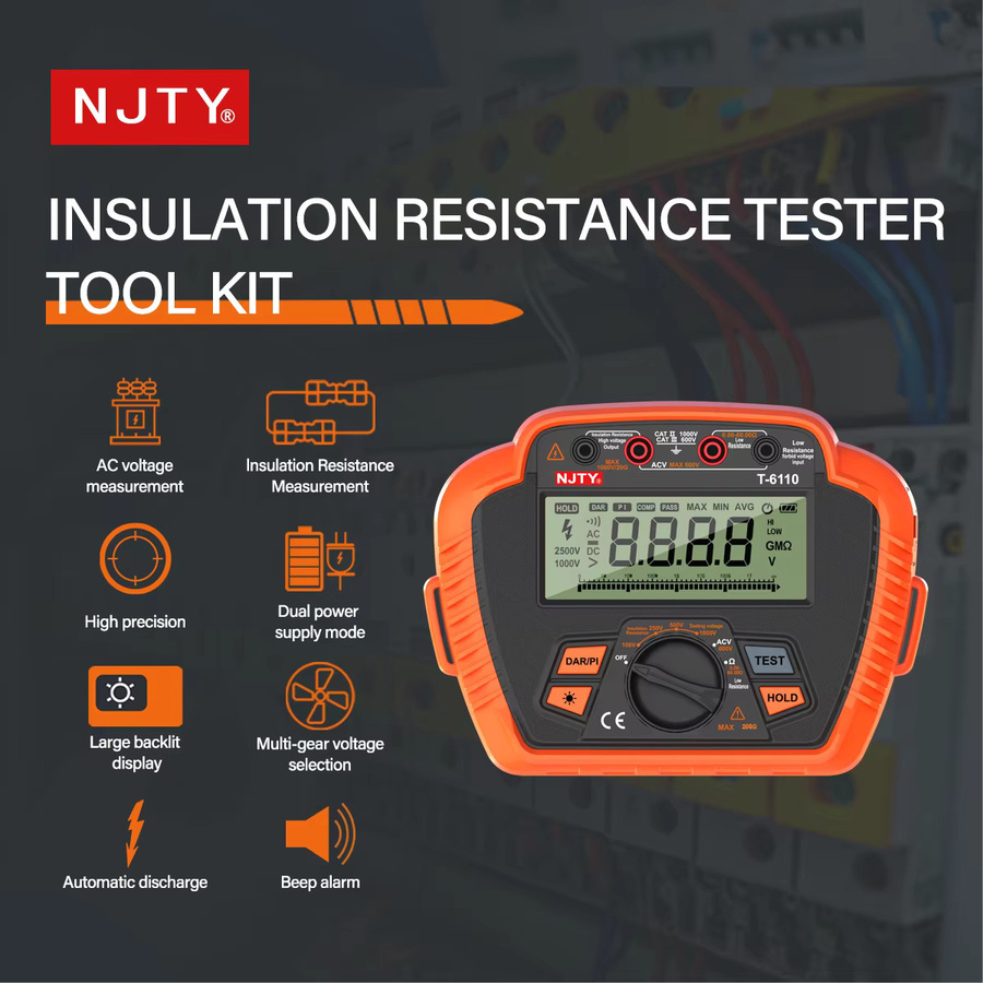 NJTY Digitales Megohmmeter Isolationswiderstandstester 1000 V/2500 V in Orange mit Messung des Absorptionsverhältnisses und niedrigem Widerstand bis 200 GΩ - Bild 4