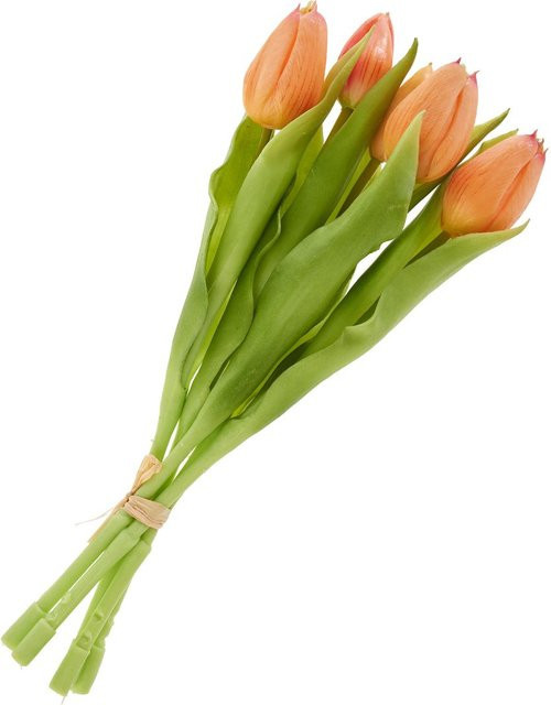 Künstlicher Tulpen-Bund in Salmon und Orange mit 3 Blüten und 2 Knospen - Bild 1