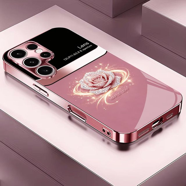Modische Samsung Galaxy Handyhülle aus Glas in Roségold für S26 Ultra, S25 Ultra, S24, S23, S22 FE, Ultra und Plus - Bild 1