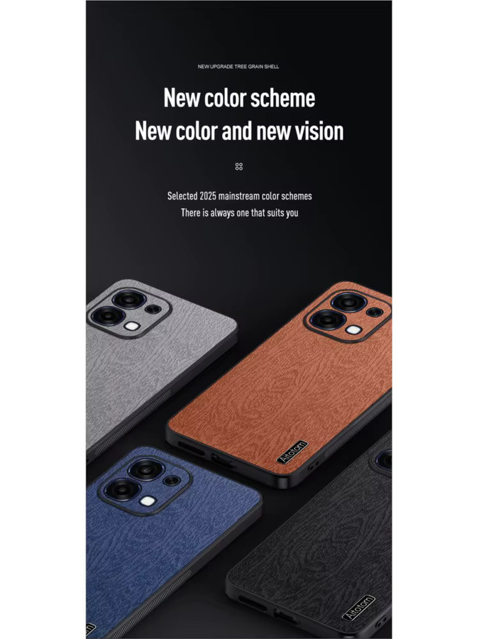 Handyhülle aus Leder mit Holzmaserung für OPPO Find X8 X9 Ultra A5 A5X A6 A6X RENO 12F 12 13F 13 14 15F 15 Pro mit Linsenschutz in Braun - Bild 4