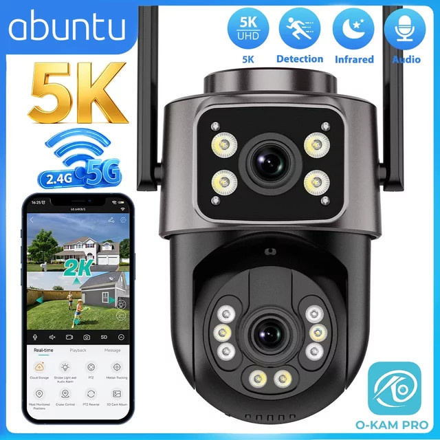 Abuntu 5K HD WLAN-Sicherheitskamera für den Außenbereich mit 8MP Dual-Objektiv, 2,4G+5G Dual-Band, KI-Auto-Tracking und Dual-Bildschirm zur Videoüberwachung - Bild 1