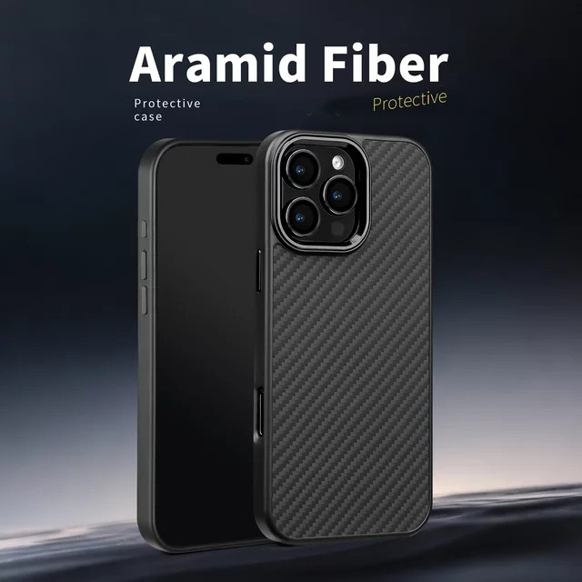 Stoßfeste iPhone Hülle mit Metallrahmen und 100 % Kohlefaser-Rüstung aus Aramidfaser für iPhone 16 Pro Max 15 14 13 12 11, kabelloses Laden, Schwarz/Silber - Bild 1