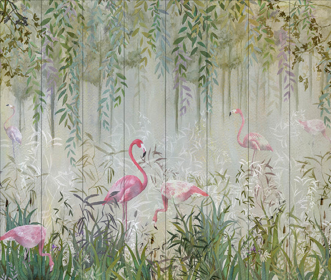 NLXL Mural Flamingo Garden - 08 Drops Motiv Tapete im Boho-Stil, Mehrfarbig, Vlies-Tapete - Bild 1