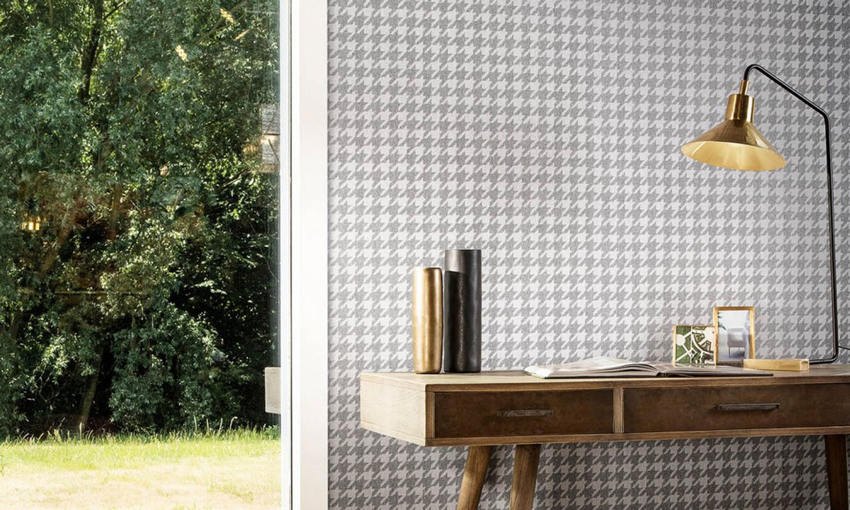 Flamant Wallpaper Pied-de-poule Stone in Beige und Grau mit Hahnentritt-Muster und Vlies-Struktur - Bild 2