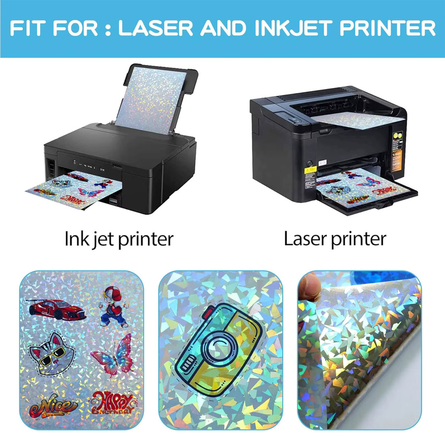 10 Blatt holografisches Vinyl-Aufkleberpapier in A4 für Tintenstrahl- und Laserdrucker, transparent und wasserfest - Bild 2