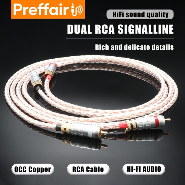 Preffair HIFI 6N OCC Silberbeschichtetes 4TC 2RCA zu 2RCA Kabel, vergoldetes RCA-Verbindungskabel für Hi-End-CD-Player und Verstärker in Silber - Bild 1