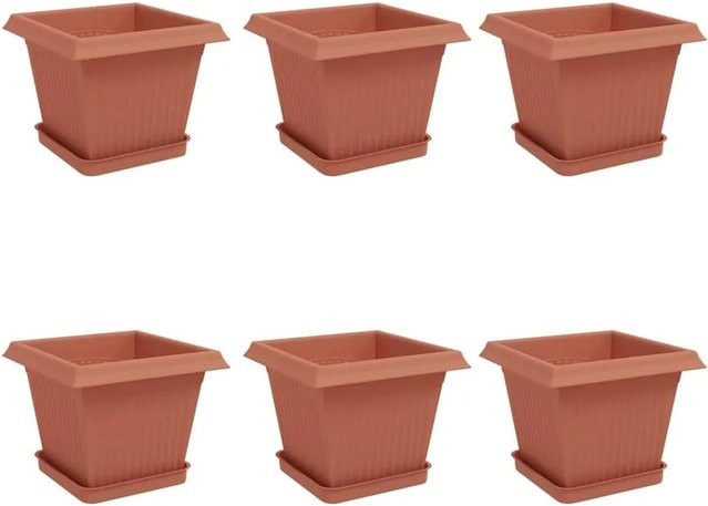 6er Set vidaXL Blumentöpfe aus Kunststoff in Ziegelrot, B/T/H: 20 x 20 x 16 cm - Bild 1
