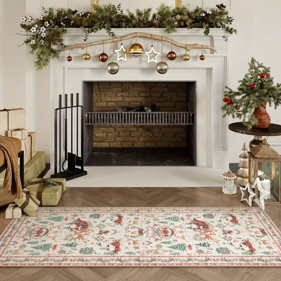 VIKAMA Weihnachtslaufmatte, rot/mehrfarbig, rutschfest und maschinenwaschbar, ideal für Flur und Küche, B/T: 120 x 60 cm - Bild 3