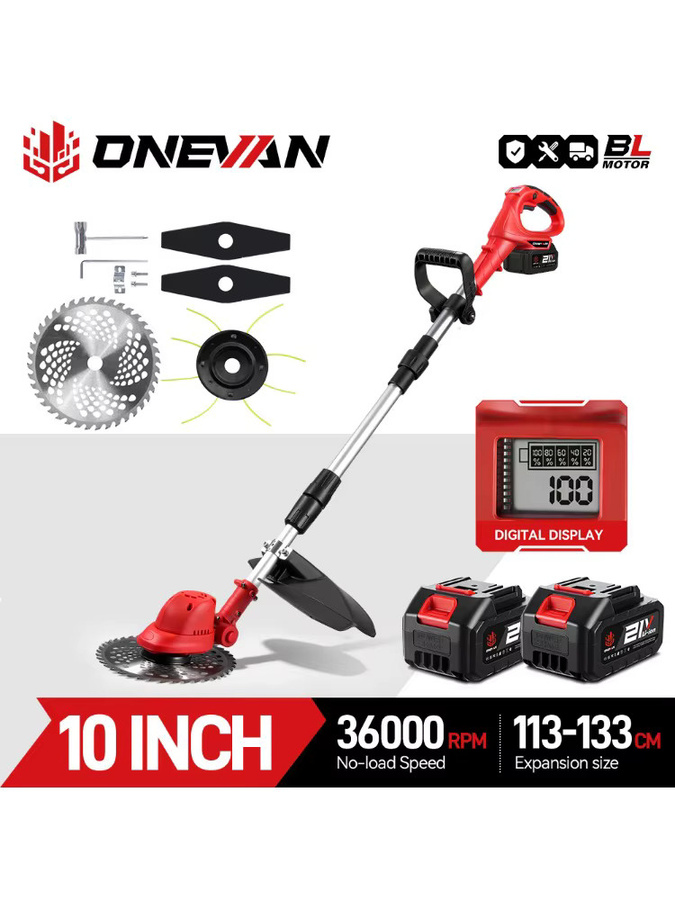 ONEVAN Akku-Rasentrimmer 10 Zoll bürstenlos mit 36000 U/min, rot, kompatibel mit Makita 18V LXT Akku - Bild 7