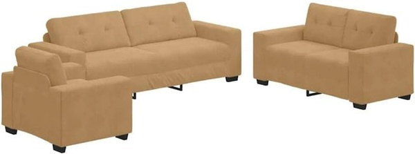 vidaXL Sofa Set 3-teilig aus Samt in Braun mit 3-Sitzer, 2-Sitzer und Sessel, B/T/H: 221 x 80 x 80 cm