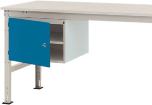 Manuflex ZB4714.0002 Universal Gehäuse-Unterbau Stationär in Grau und Blau mit einer Tür rechts angeschlagen, Nutzhöhe: 300 mm, für Tischtiefe: 800 mm - Bild 1