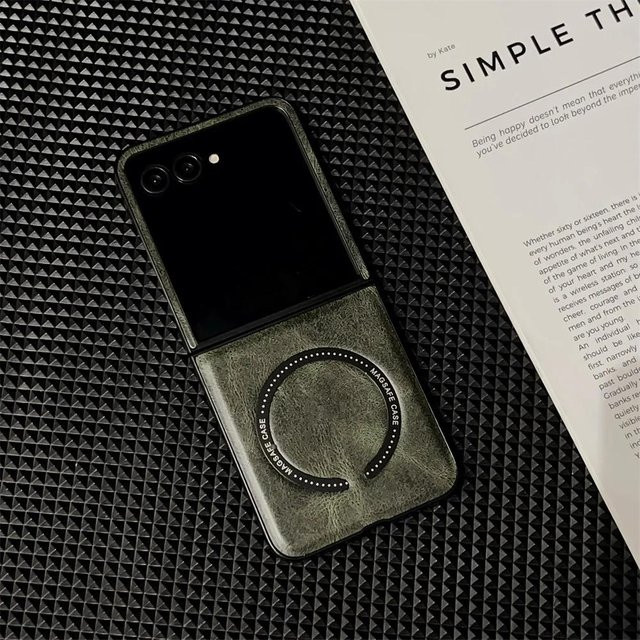 Magnetische Retro-Leder-Handyhülle für Motorola Razr 50 Ultra 40 60 in Grau - Bild 1