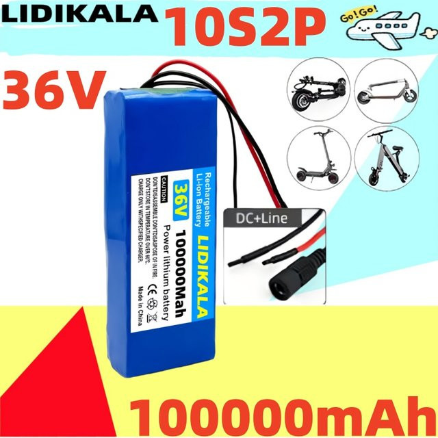 36V 100000mAh Lithium-Ionen-Akku 10S2P wiederaufladbarer Akku für Elektrofahrräder und Elektroroller in Blau - Bild 1